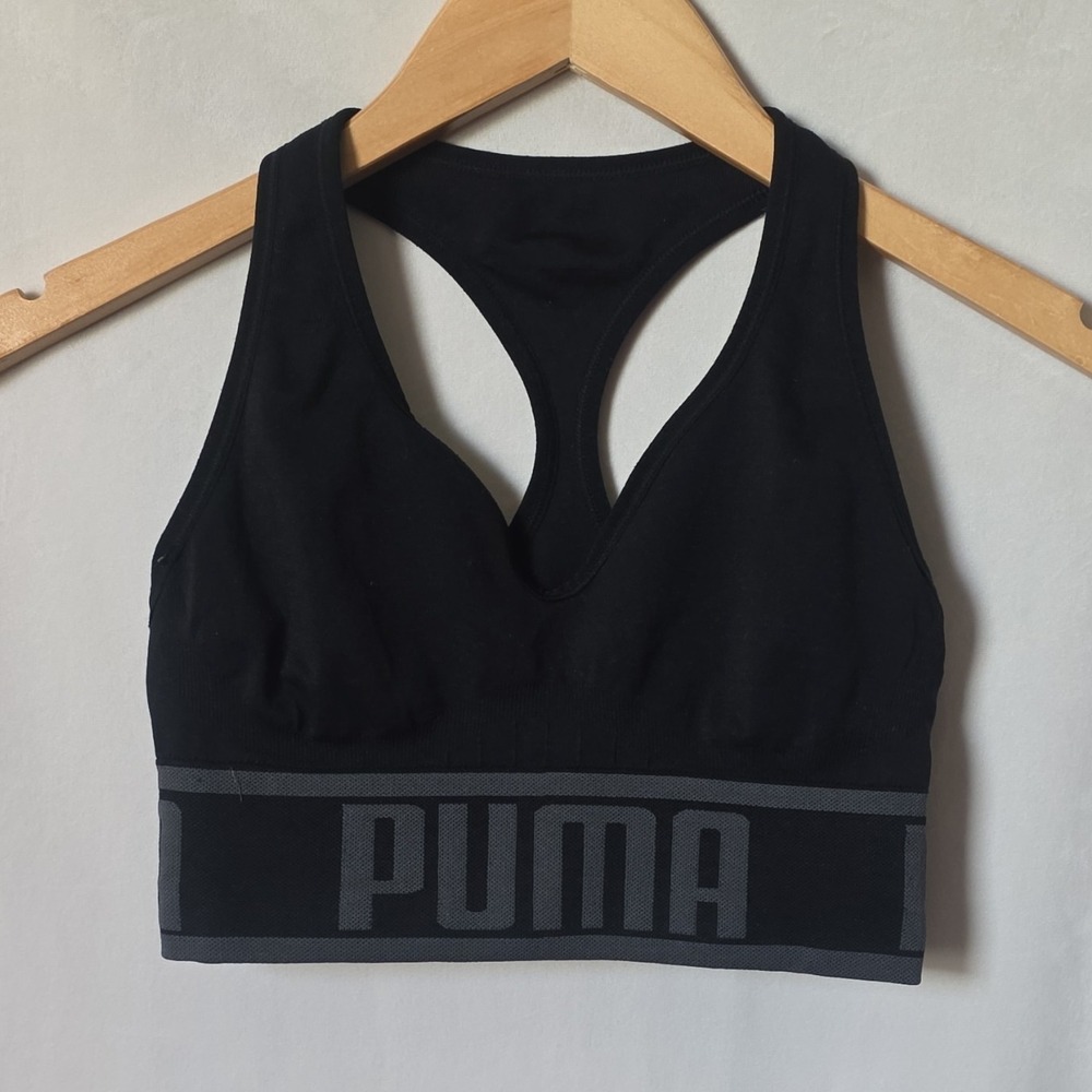 PUMA Black Racerback Sports Bra Wireless Size S Polyester Nylon Spandex Women